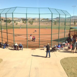 View from behind the backstop of baseball field