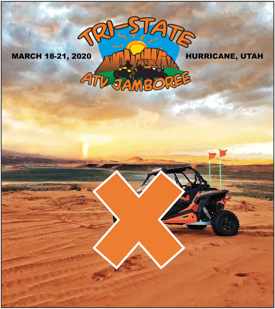 atv on sand with orange x