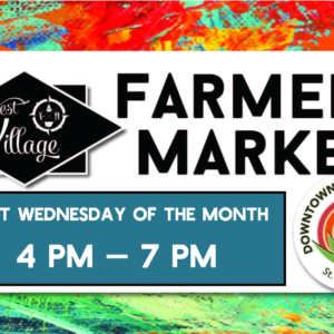 farmers market letters on colorful background