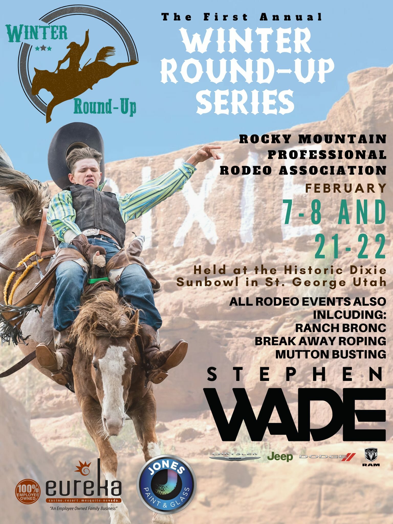 Flyer with Dixie Rock in background and bullrider in foreground