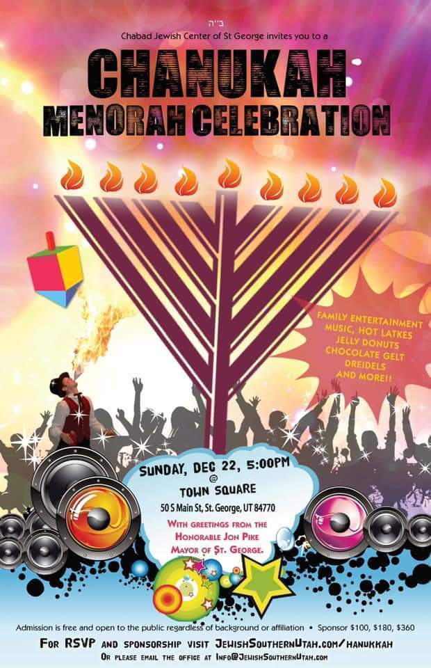 Chanukah flyer with menorah and dradle
