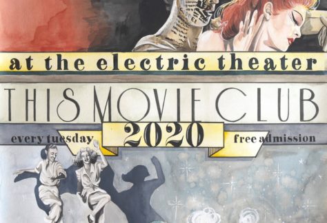 Plakat klubu filmowego z twarzami w stylu vintage