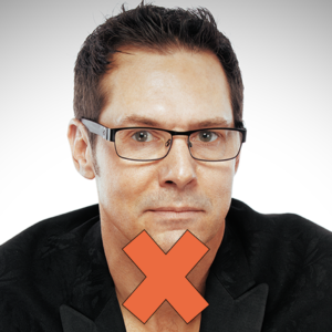 man with orange x